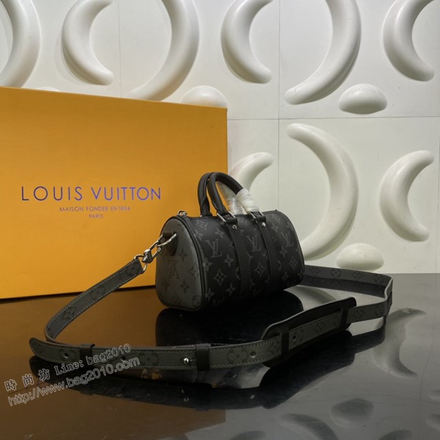 路易威登2021專櫃新款包包 lv黑花手提包斜挎包枕頭包 M45947 Keepall旅行袋  ydh4486